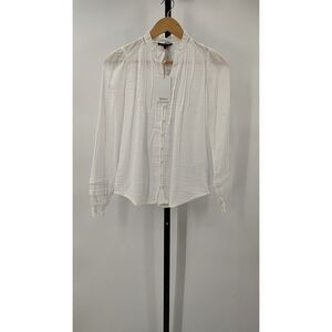 Quince Women Organic Textured Cotton Peasant Blouse White XS